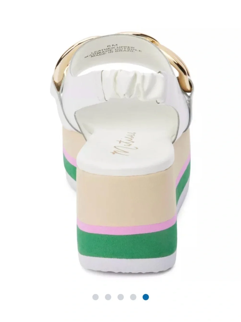 Matisse Natalia White Wedge Sandal with Gold Chain and Multicolor Platform